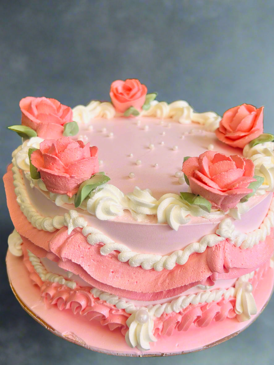 100% Eggless Vintage Rosette Charm Cake | Doon Memories