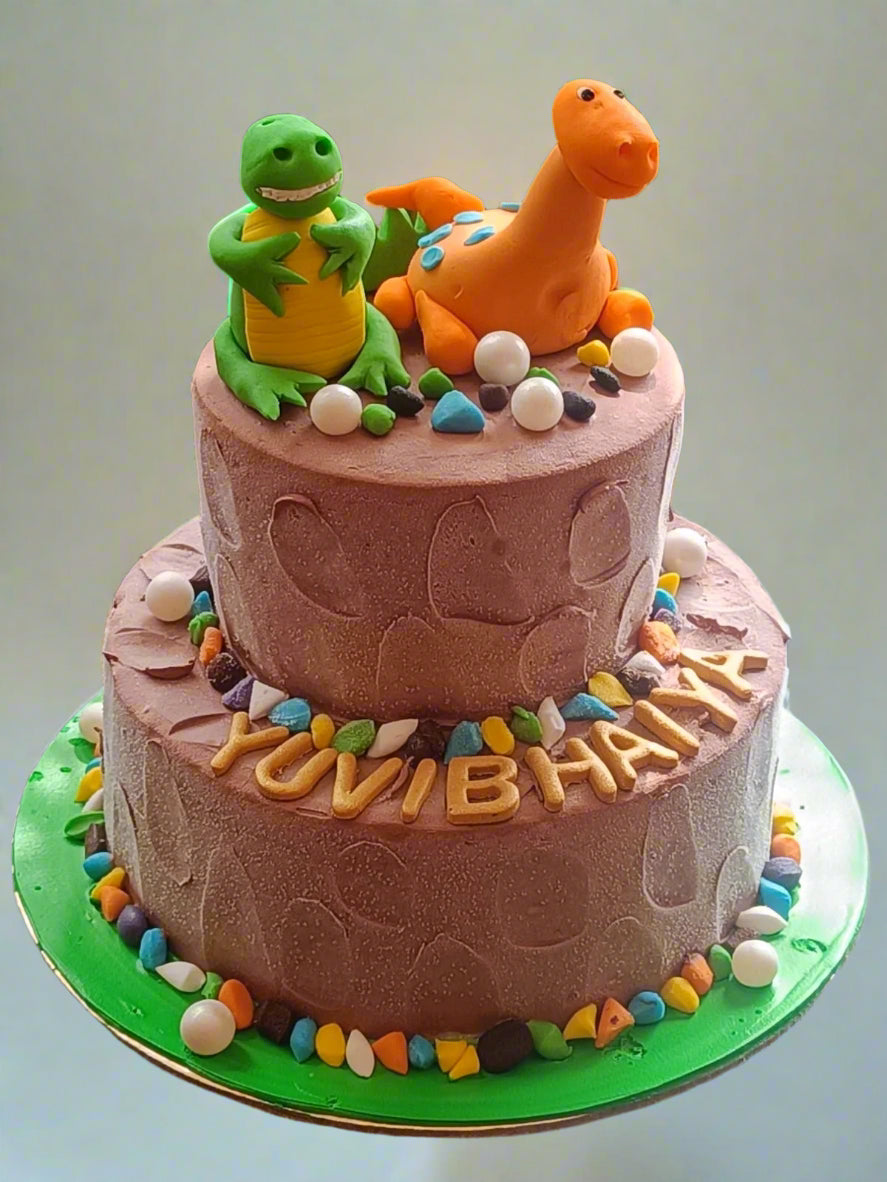 100% eggless Dino Adventure Cake - Jungle | Doon Memories