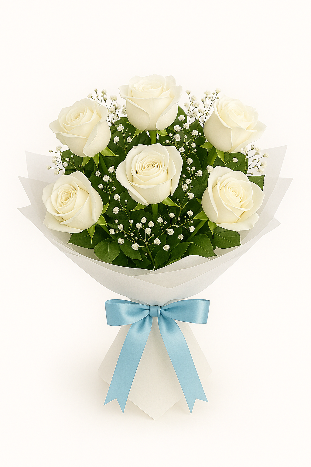 6 white roses bouquet