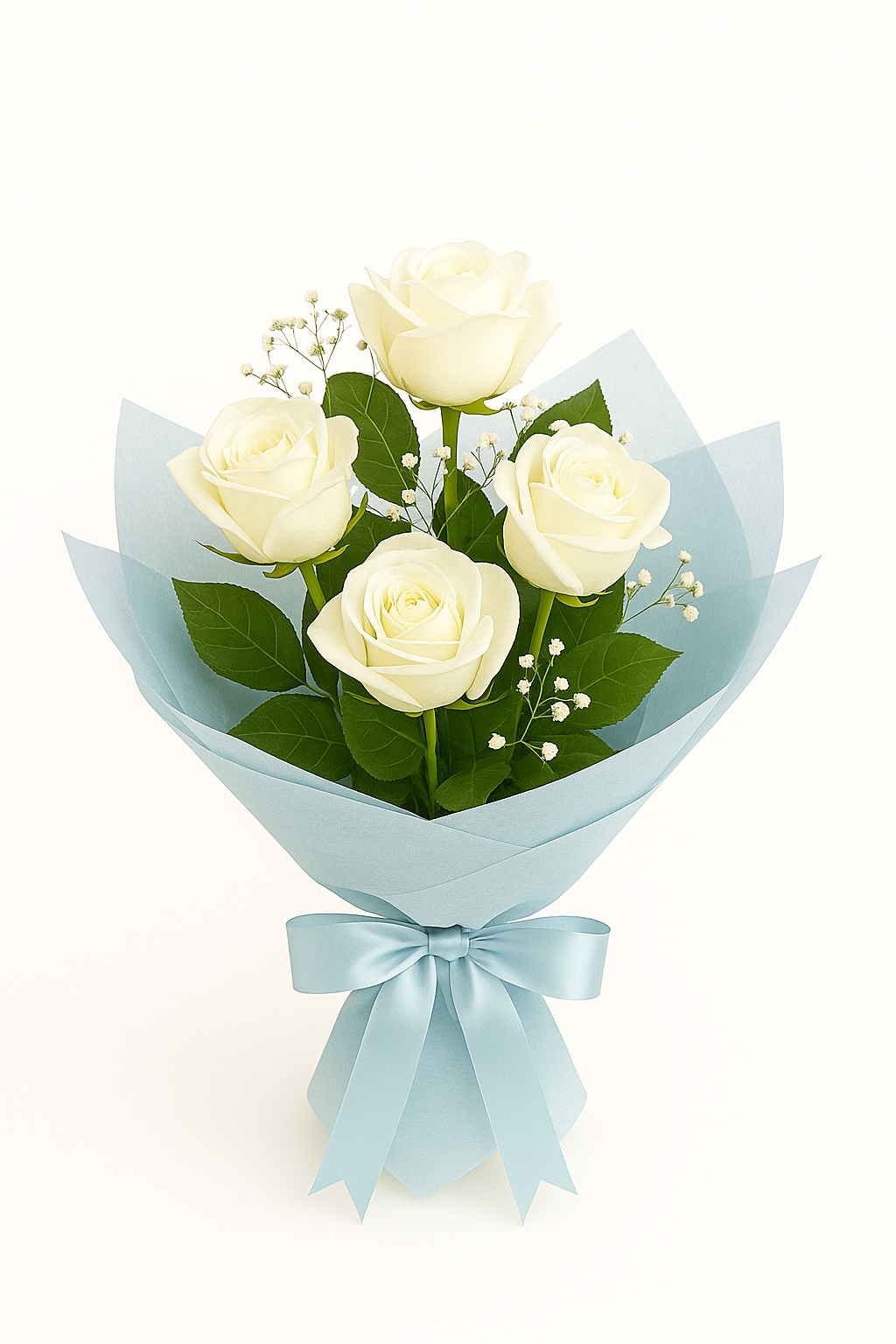 4 white roses bouquet