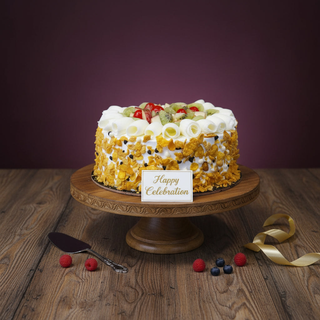 Fresh Fruit Crunch Cake (Eggless)