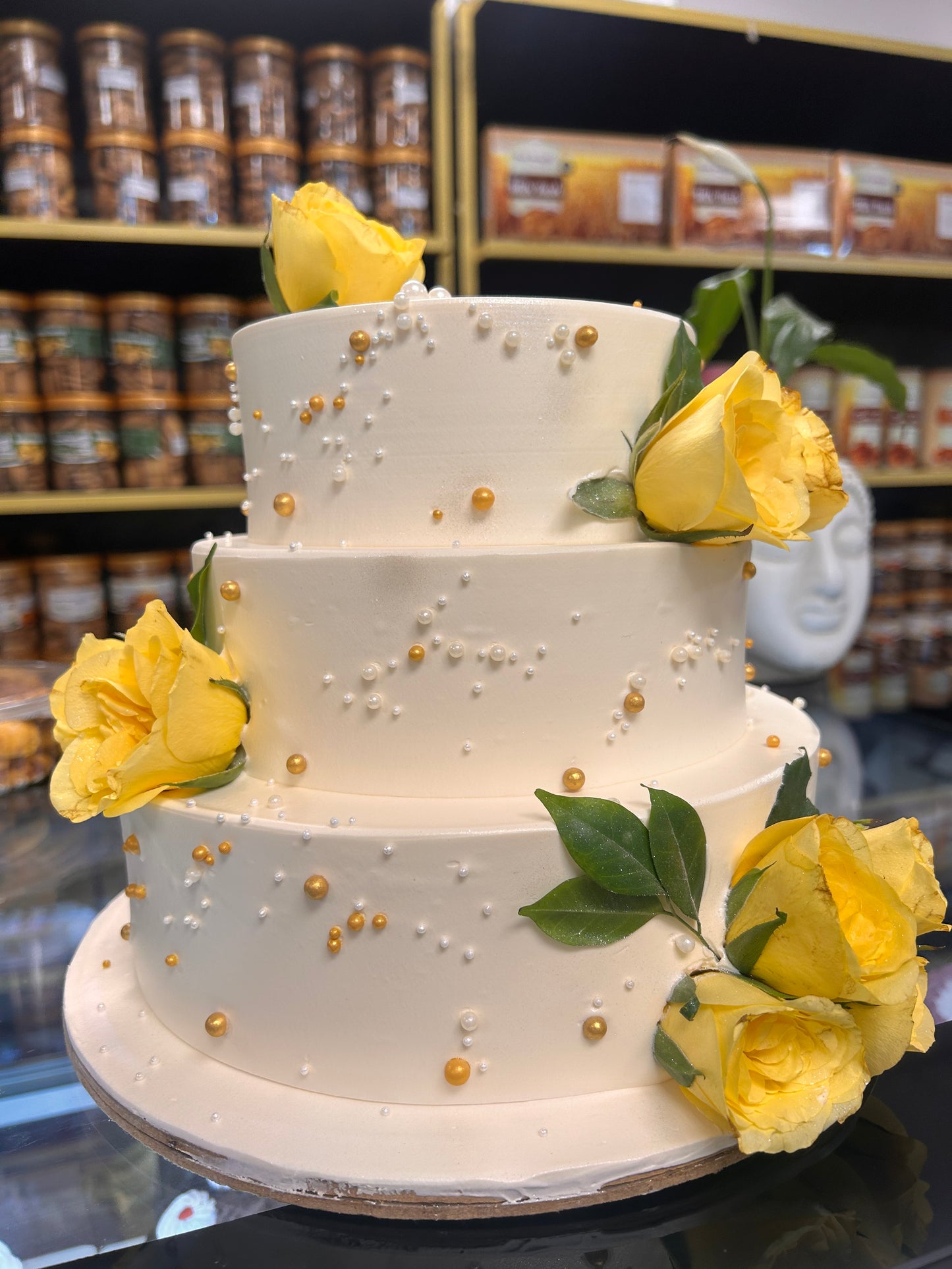 Gloden Blossom Elegance-3 tier Floral Cake