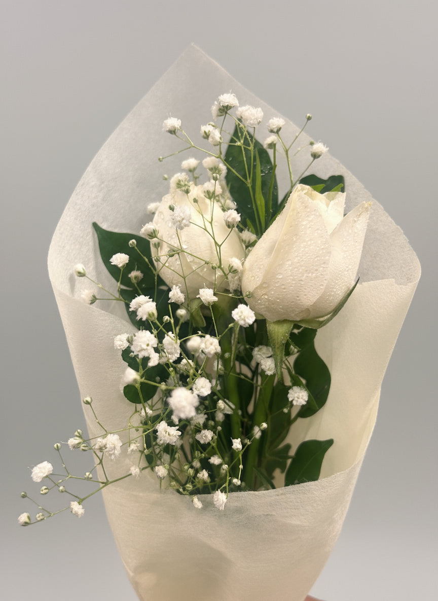 2 white roses bouquet doon memories