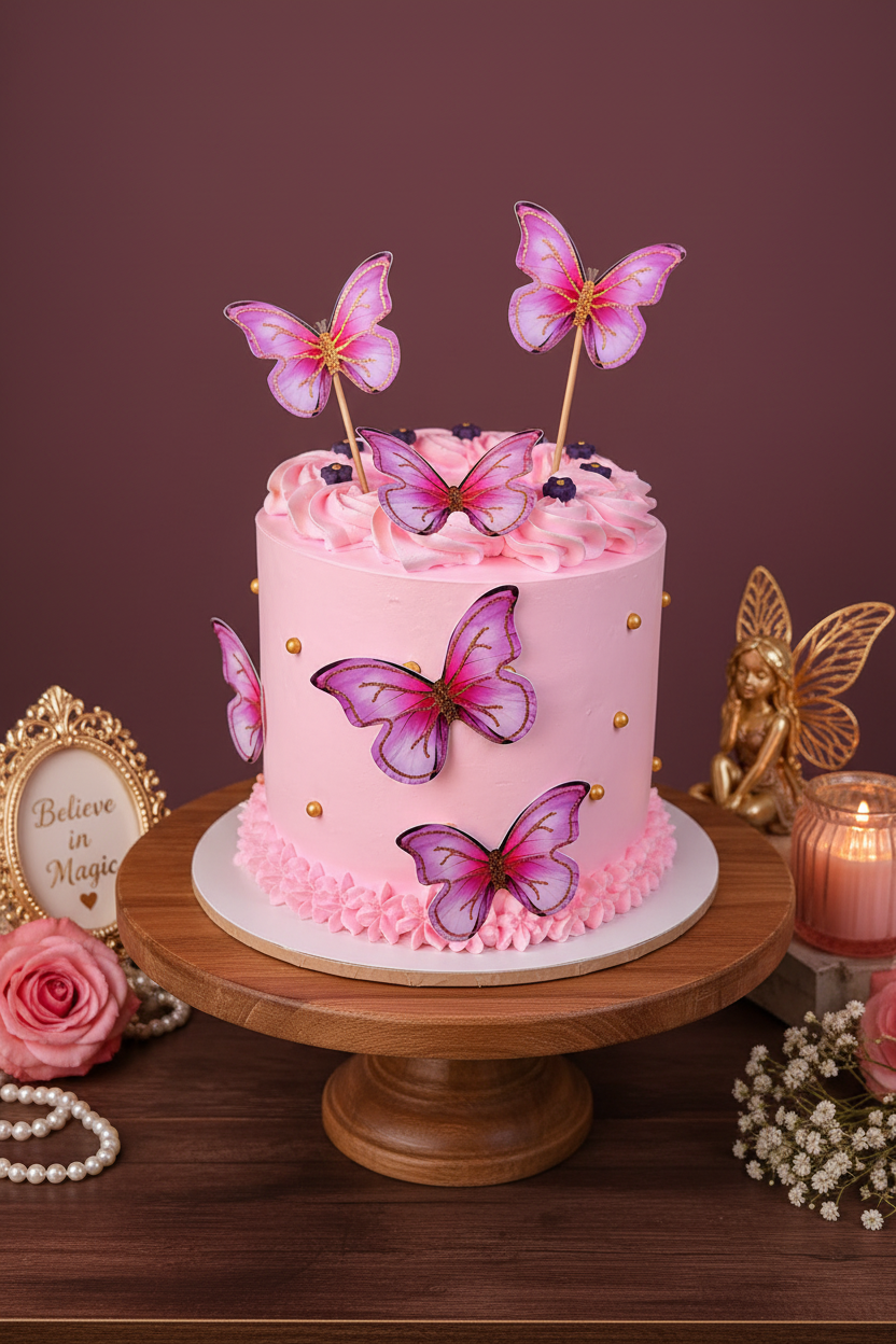 Fluttering Pink Butterfly Cake