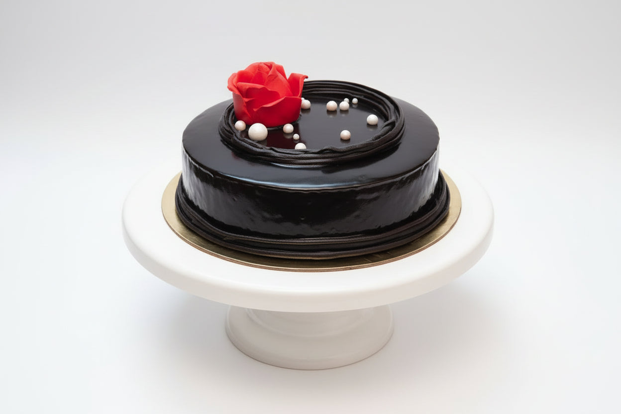 Dark Chocolate Red Rose and Pearl Design Cake | Doon Memories