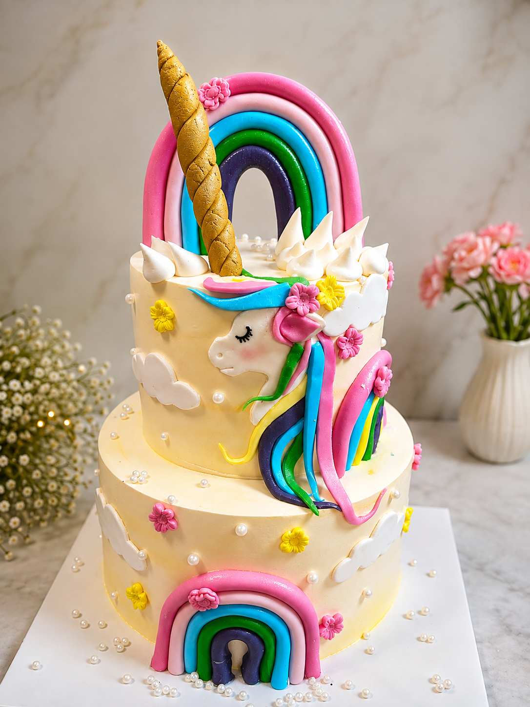 Whimsical Unicorn Rainbow Cake