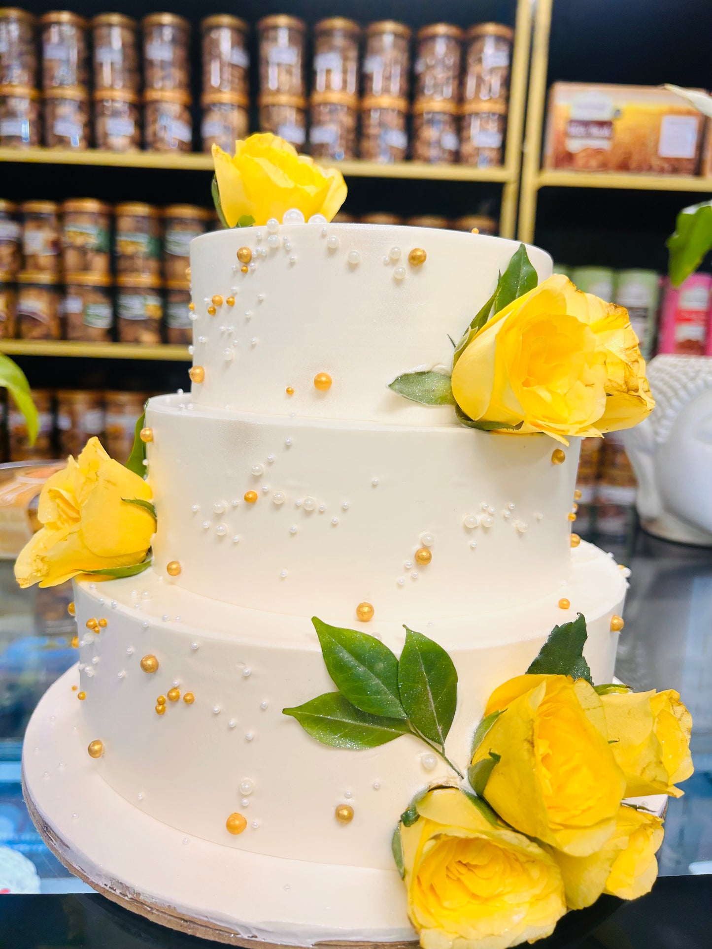 Gloden Blossom Elegance-3 tier Floral Cake