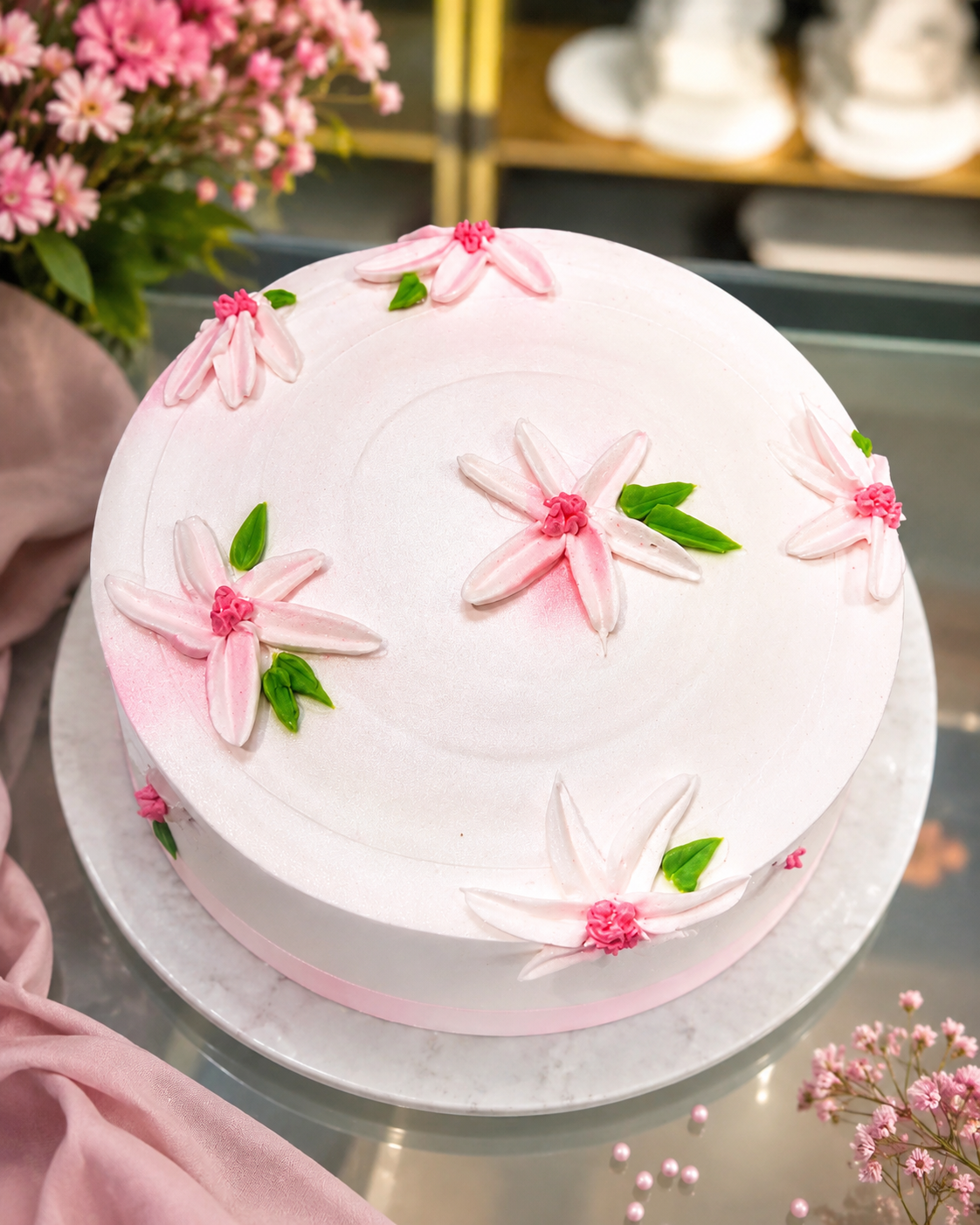 Blush Blossom Eggless Cake