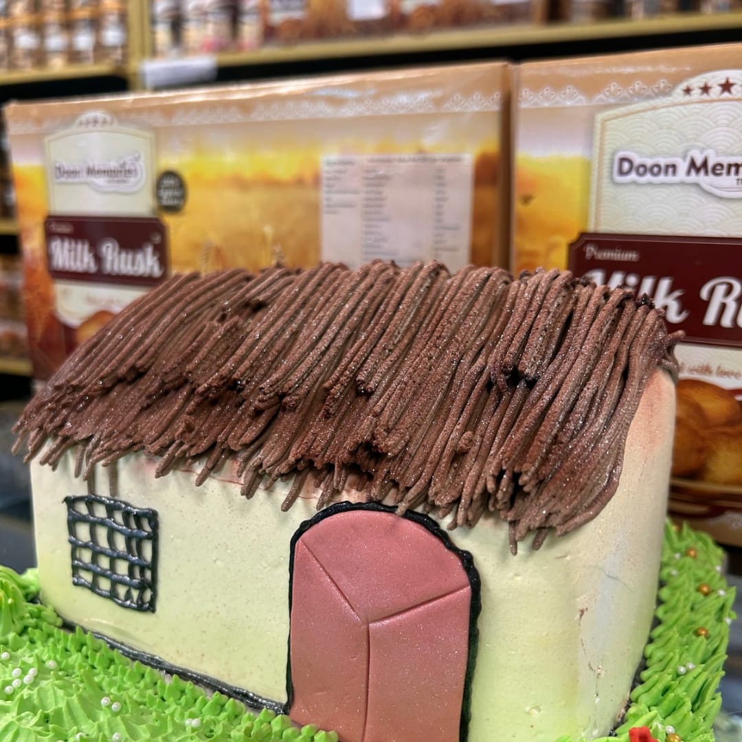 Hut Theme Fondant Vanilla Brown Cottage Cake | Doon Memories