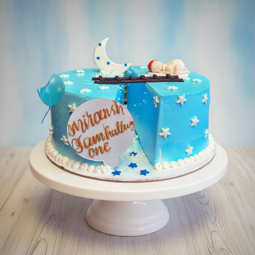 Blueberry or Cotton Candy Night Sky Baby Birthday Cake | Doon Memories