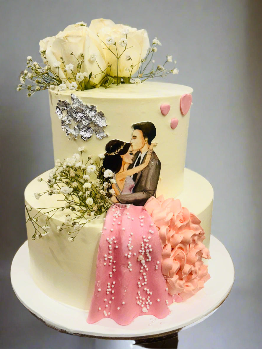 Floral Wedding Vanilla White & Pink Romantic Cake | Doon Memories