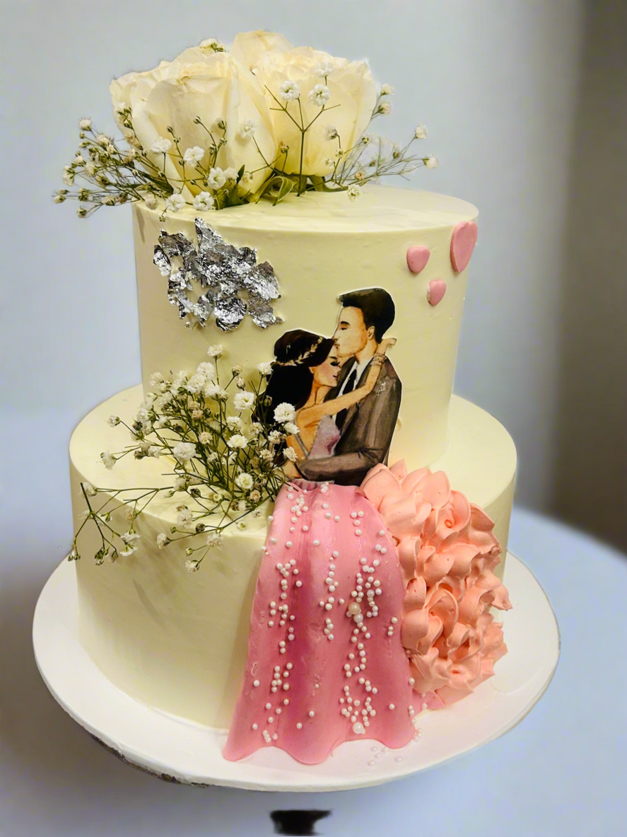 Floral Wedding Vanilla White & Pink Romantic Cake | Doon Memories