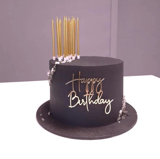Elegant Black Happy Birthday Cake | Doon Memories