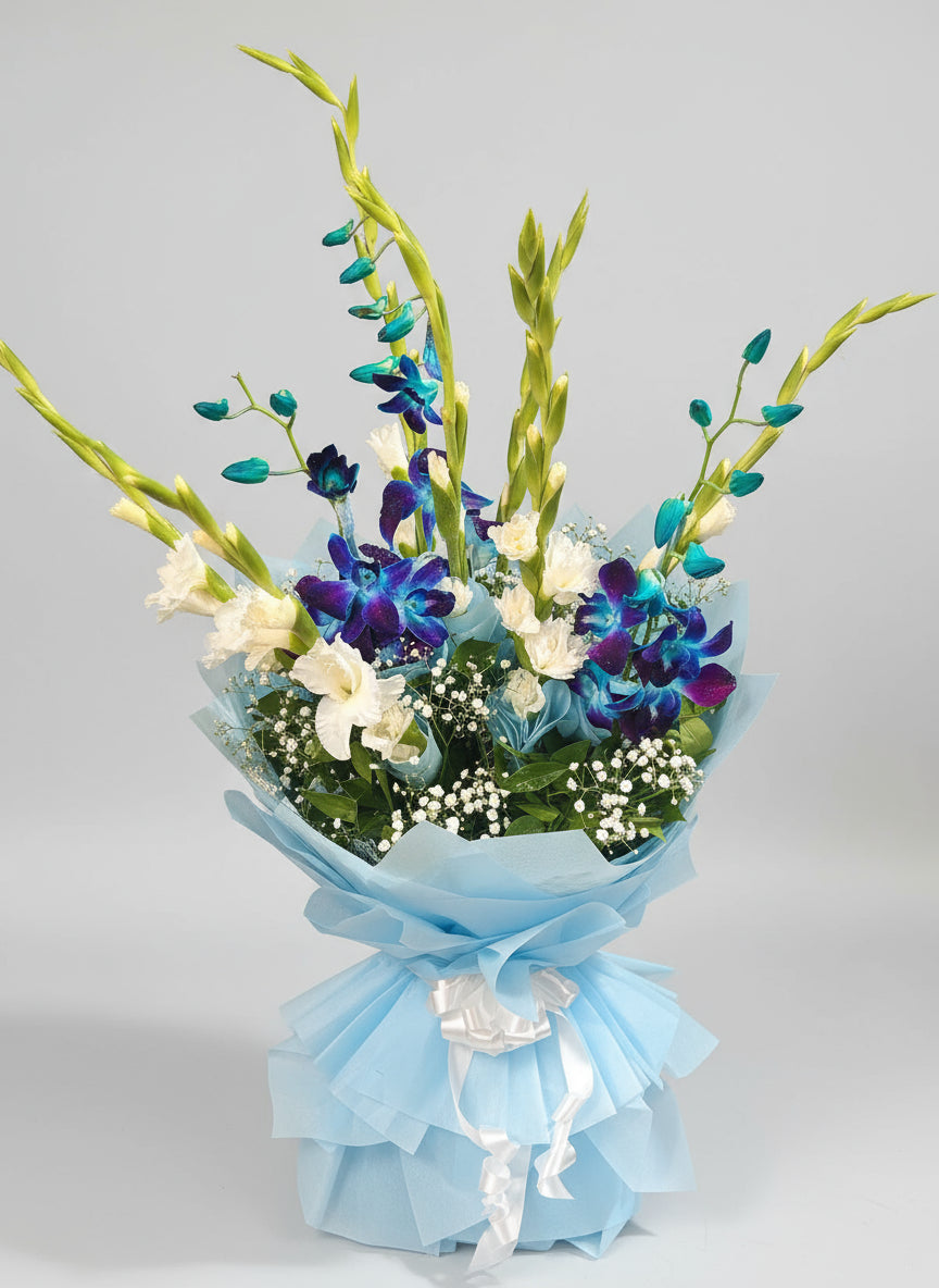 Elegant Blue Orchid & White Bloom Bouquet doon memories
