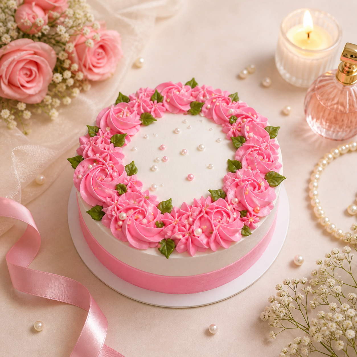 Pink Blossom Floral Cake