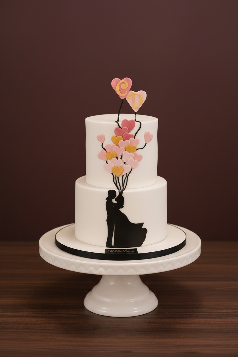 Romantic Heart Balloon Couple Cake