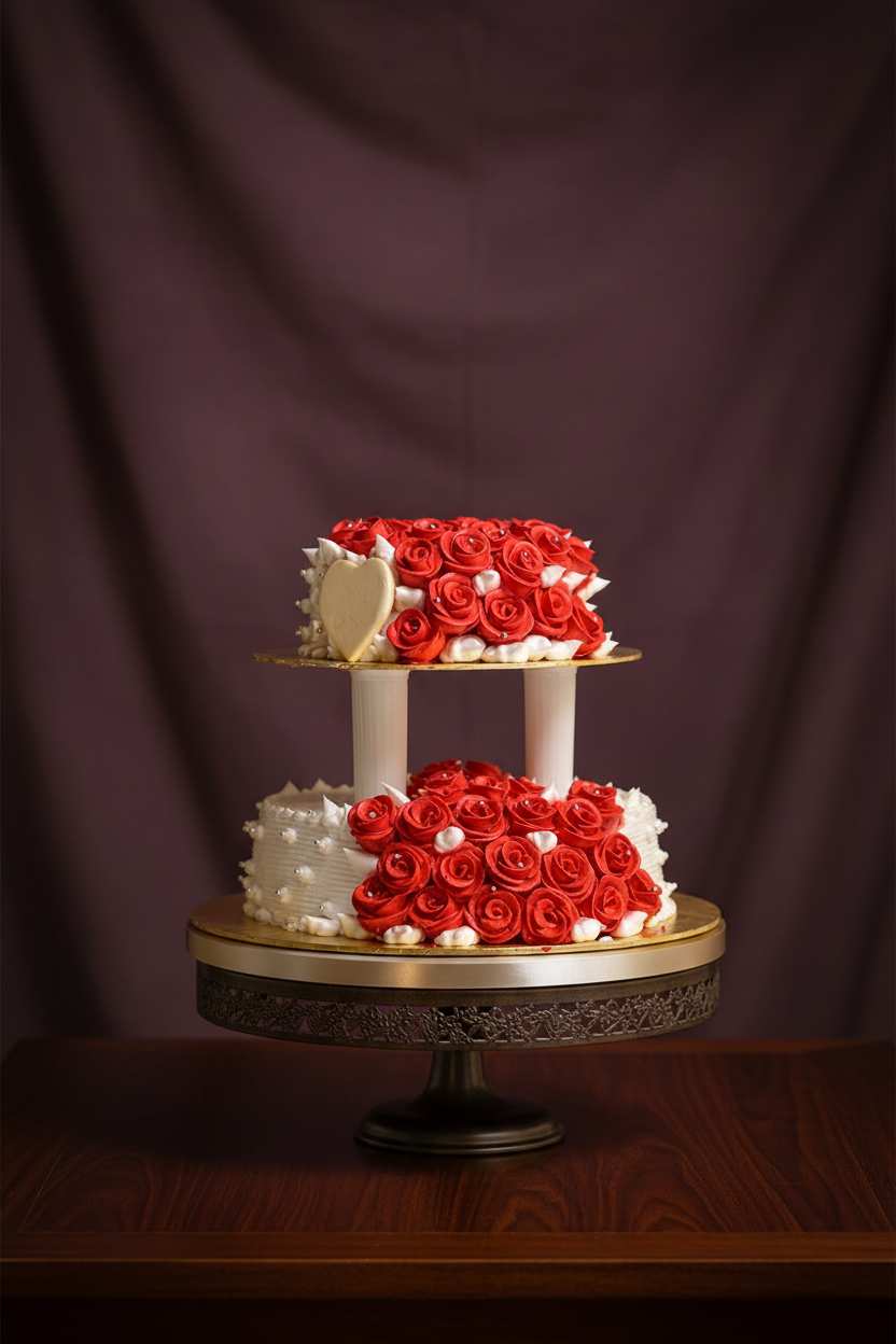 Red Rose 2 Tier Engagement Cake