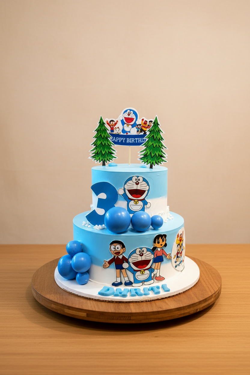 Doraemon Theme 2-Tier Birthday Cake for Kids