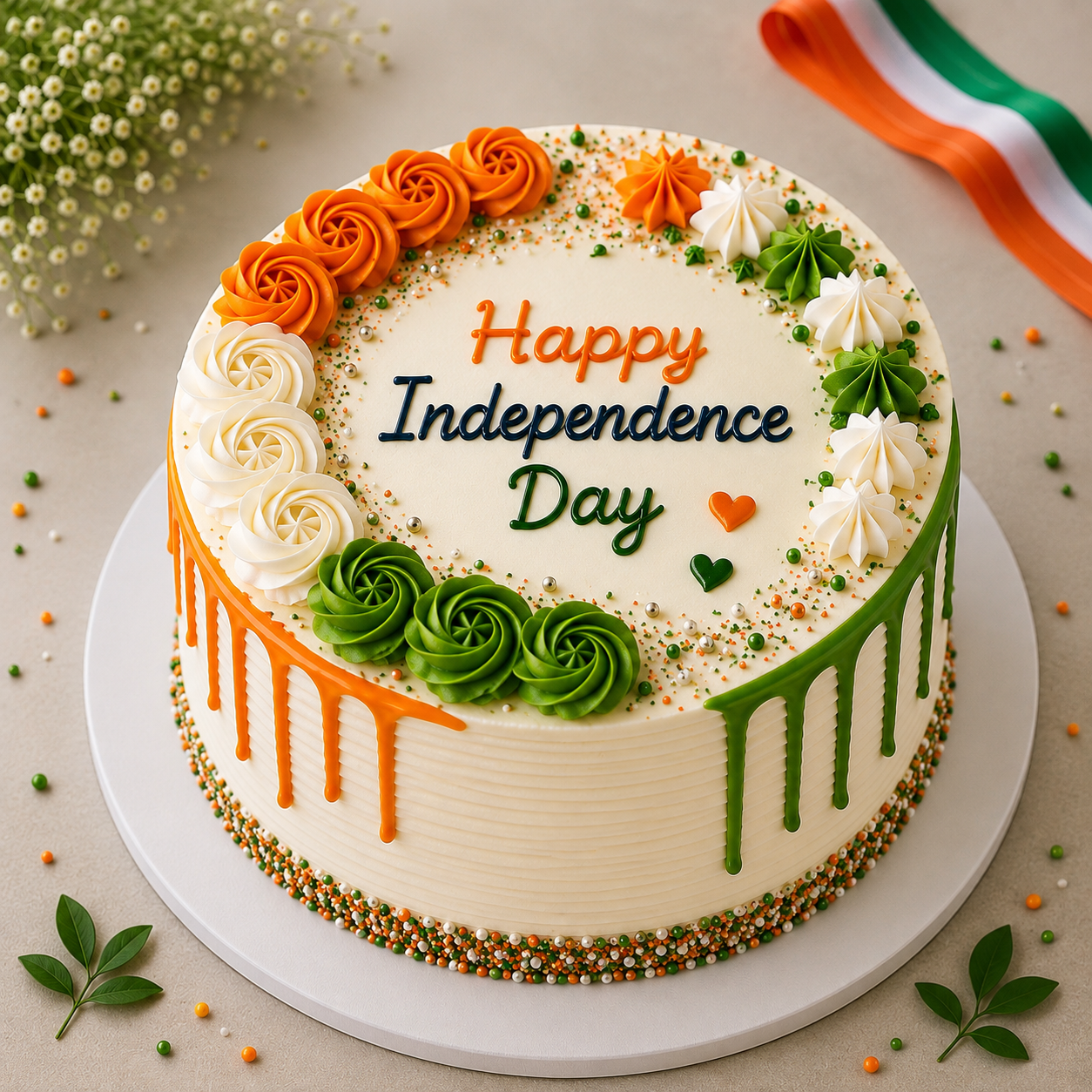 Eggless Butterscotch Independence Day Celebration Cake