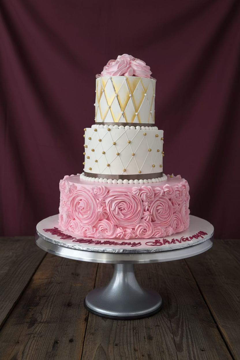 Golden Rosette 3-tier Celebration Cake | Doon Memories