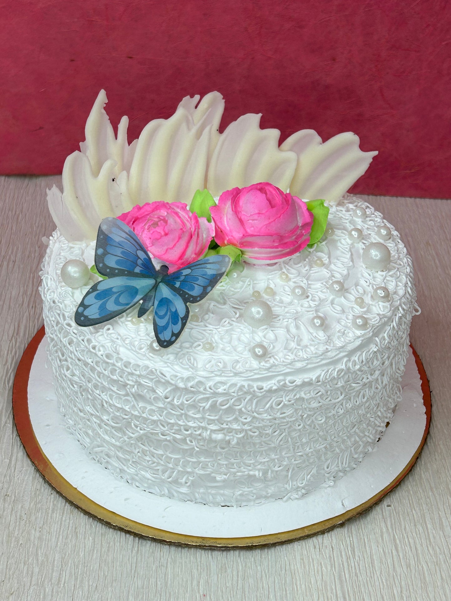 Butterfly Dreams Pink & White Gradient Edible Butterflies Pearls Vanilla Cake | Doon Memories