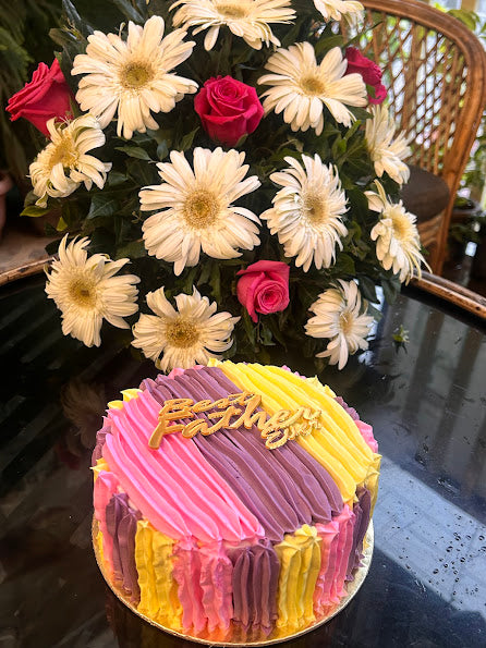 Best Father Ever Pineapple Cake with bouquet