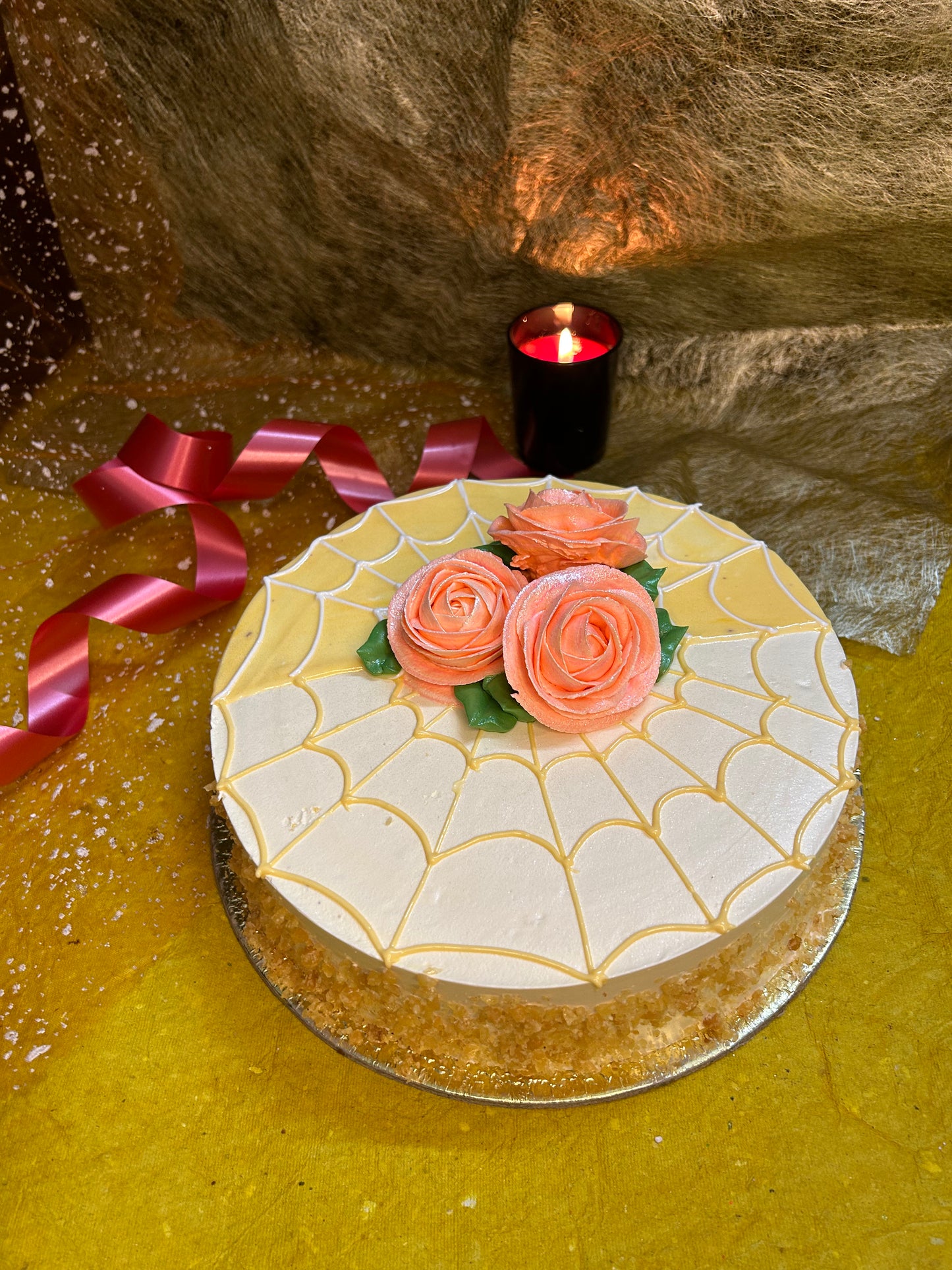 Golden Web Rose Elegance Cake | Doon Memories