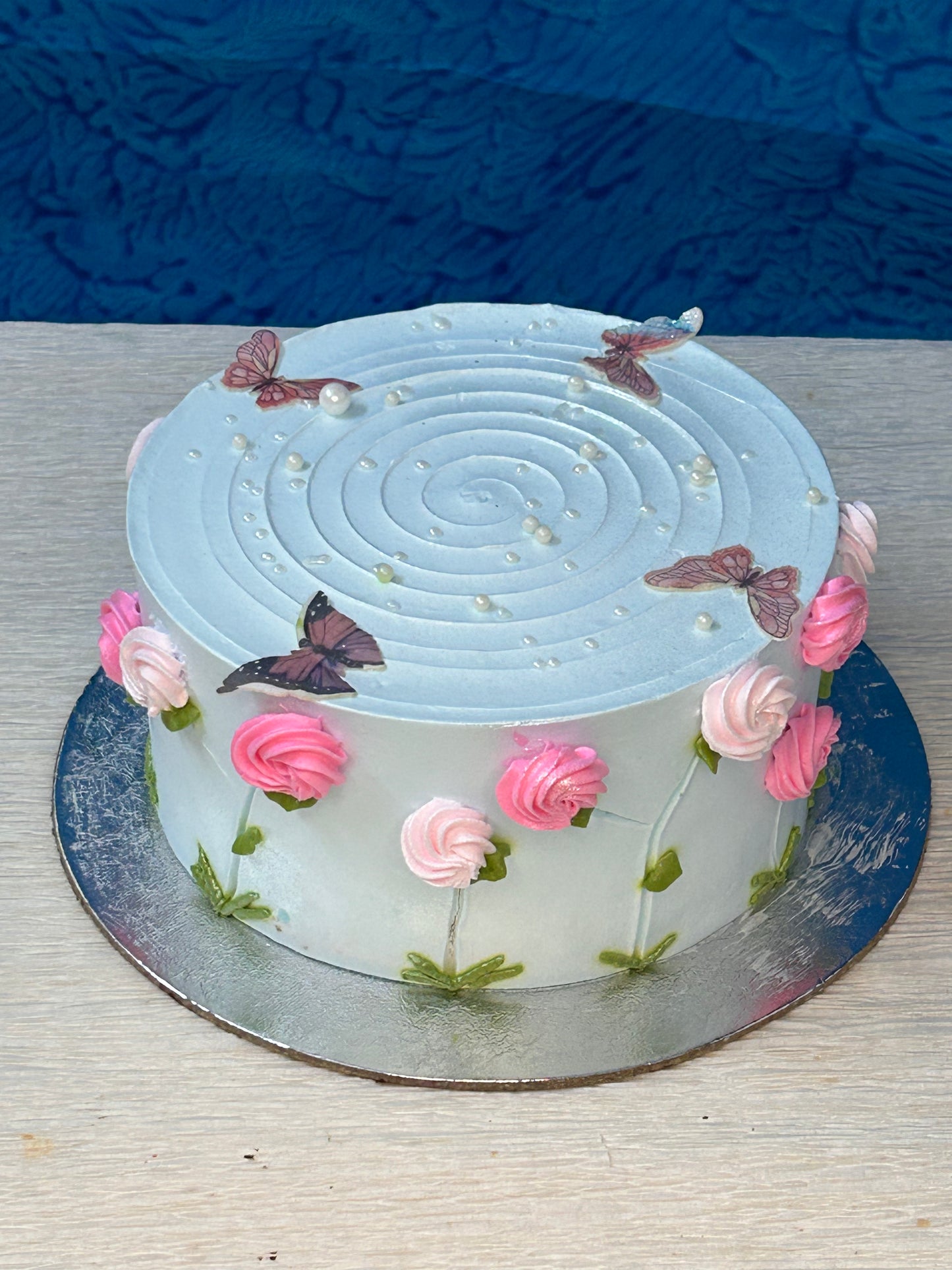 Elegant Pink Floral Pearls Butterfly Design Strawberry & Vanilla Cake