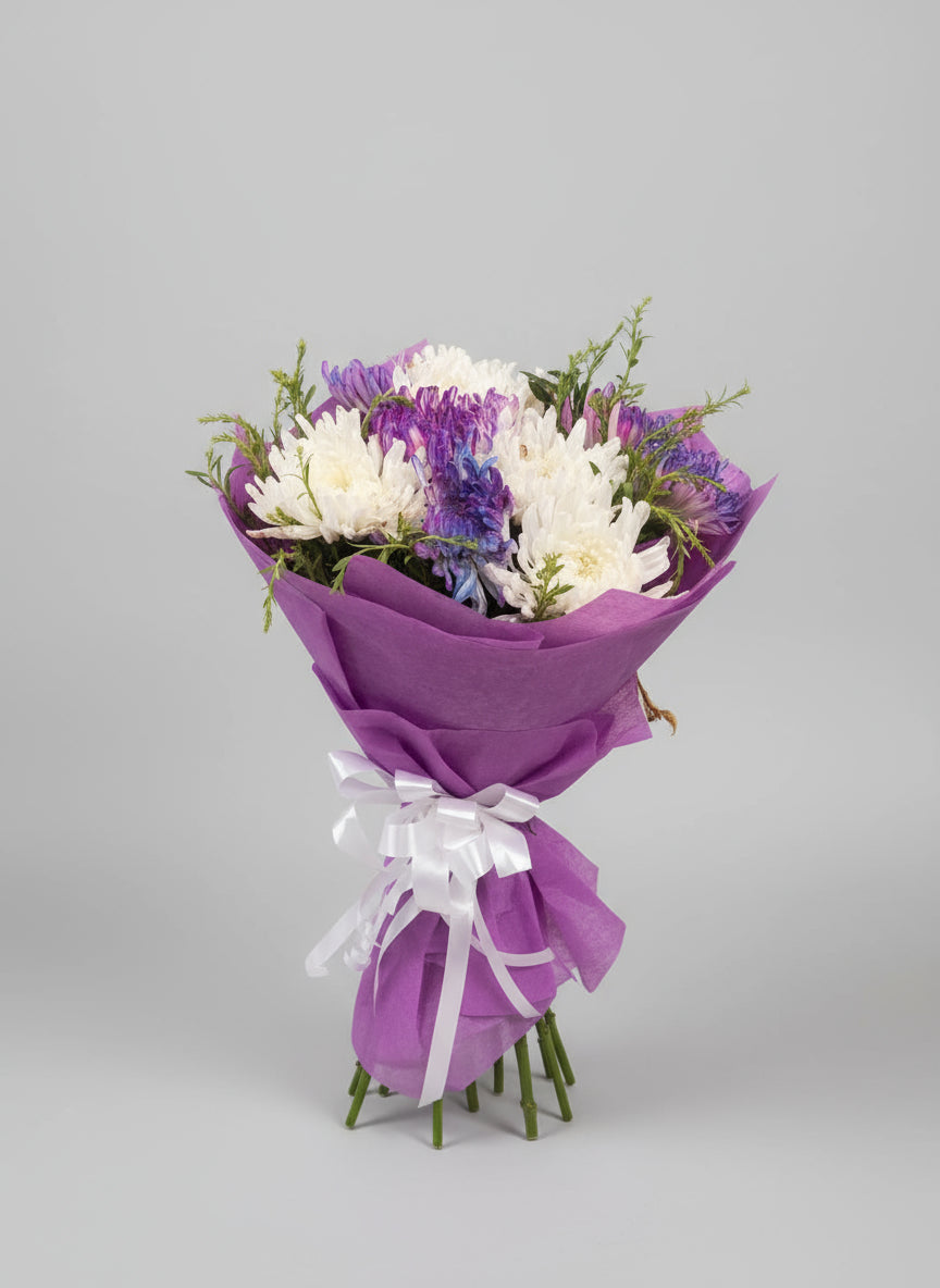 Purple & White Chrysanthemum Bouquet doon memories