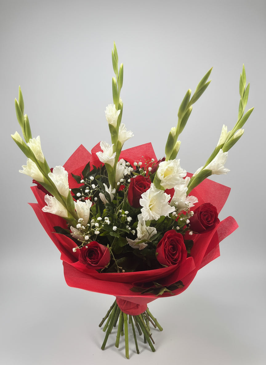 Red Roses & White Gladiolus Bouquet doon memories
