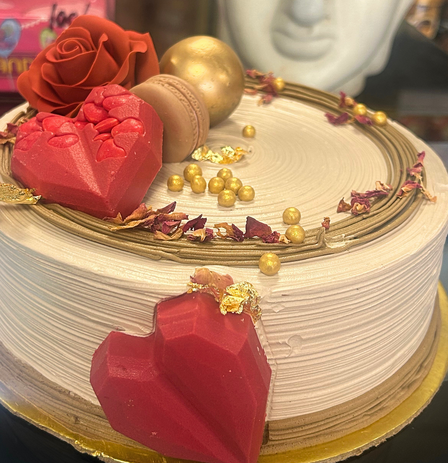 Elegant Beige & Gold Romantic Heart Cake | Doon Memories