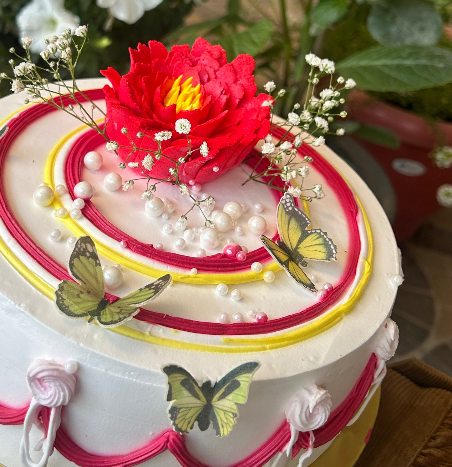 Butterfly Garden Pastel Green Floral Vanilla Cake | Doon Memories
