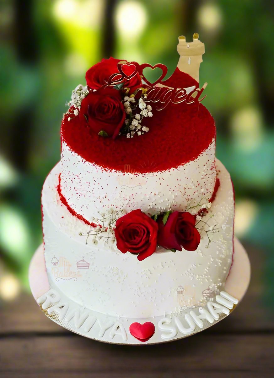 Red Velvet 2 Tier Engagement Cake | Doon Memories