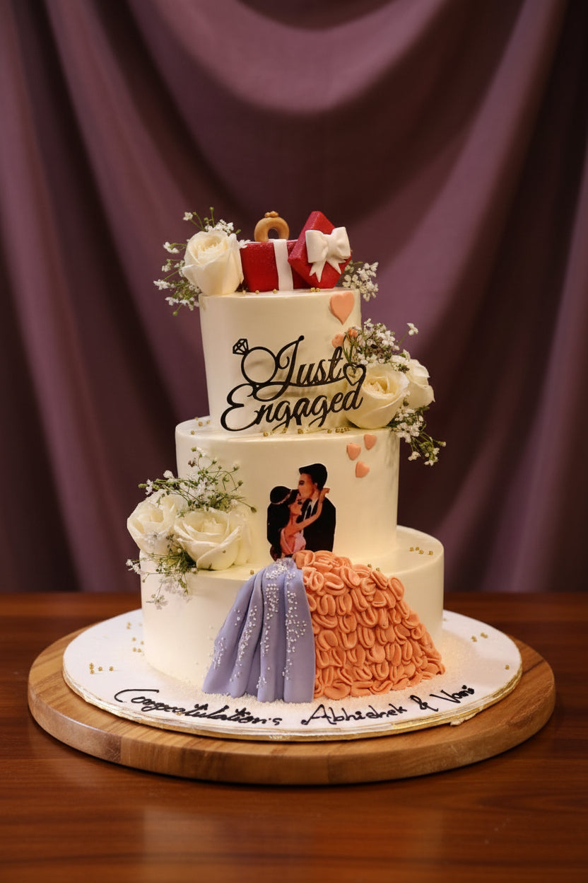 3 Tier Just Engaged Cake | Doon Memories
