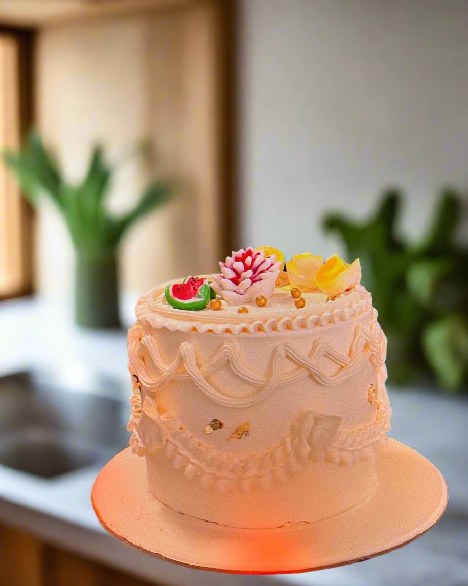 Elegant Classic Vanilla Fruit Garnish Cake | Doon Memories
