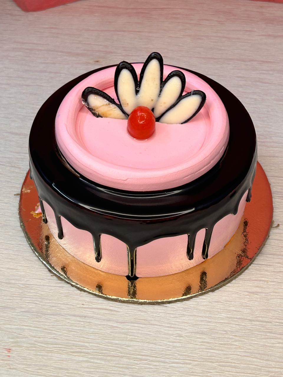 Drip Chocolate Strawberry Pink Cherry Blossom Cake | Doon Memories