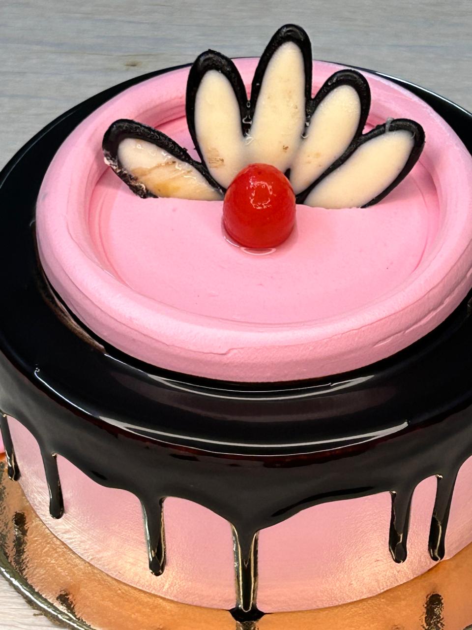Drip Chocolate Strawberry Pink Cherry Blossom Cake | Doon Memories
