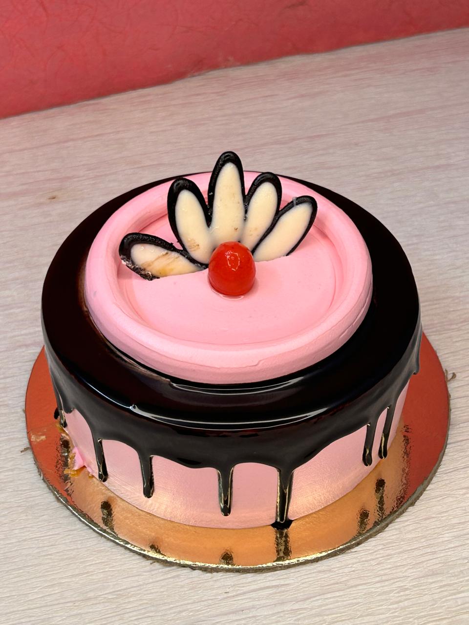Drip Chocolate Strawberry Pink Cherry Blossom Cake | Doon Memories