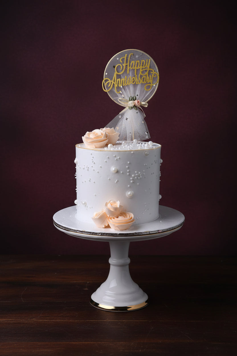Pearl White Theme Luxurious Anniversary Cake | Doon Memories