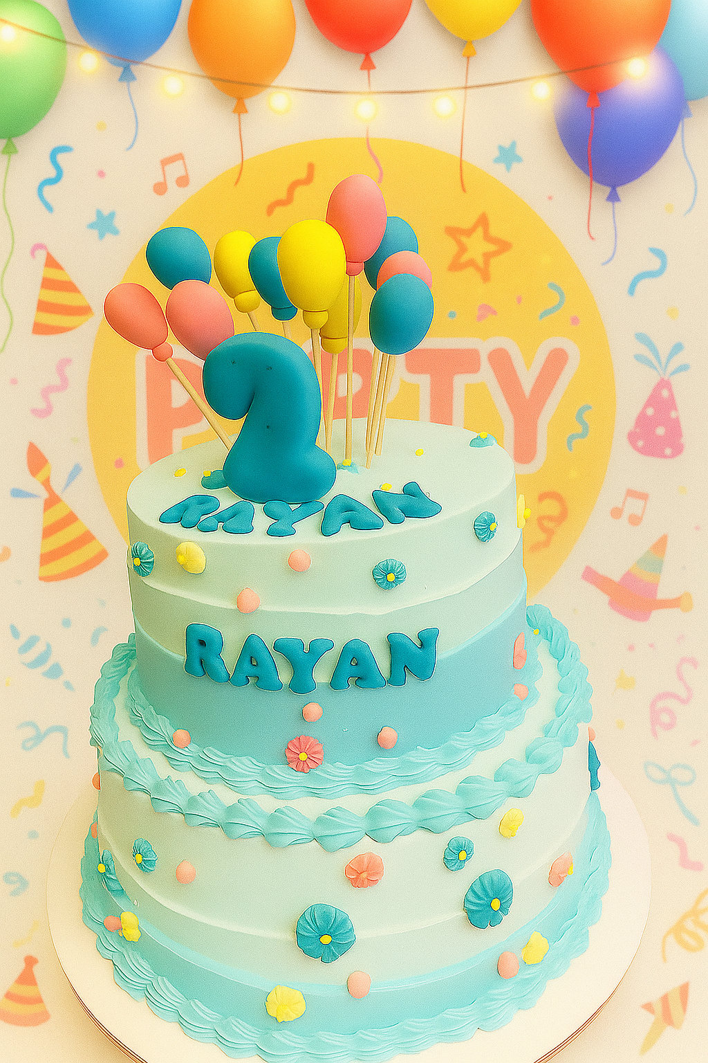 Pastel Blue 2nd Birthday Celebration Cake