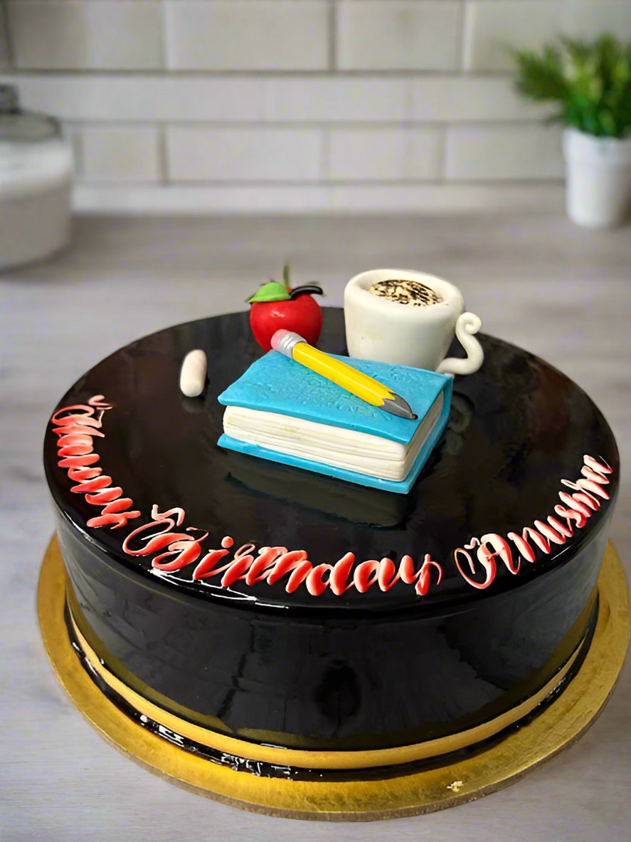 Teacher Theme Chocolate Glaze Birthday Cake | Doon Memories