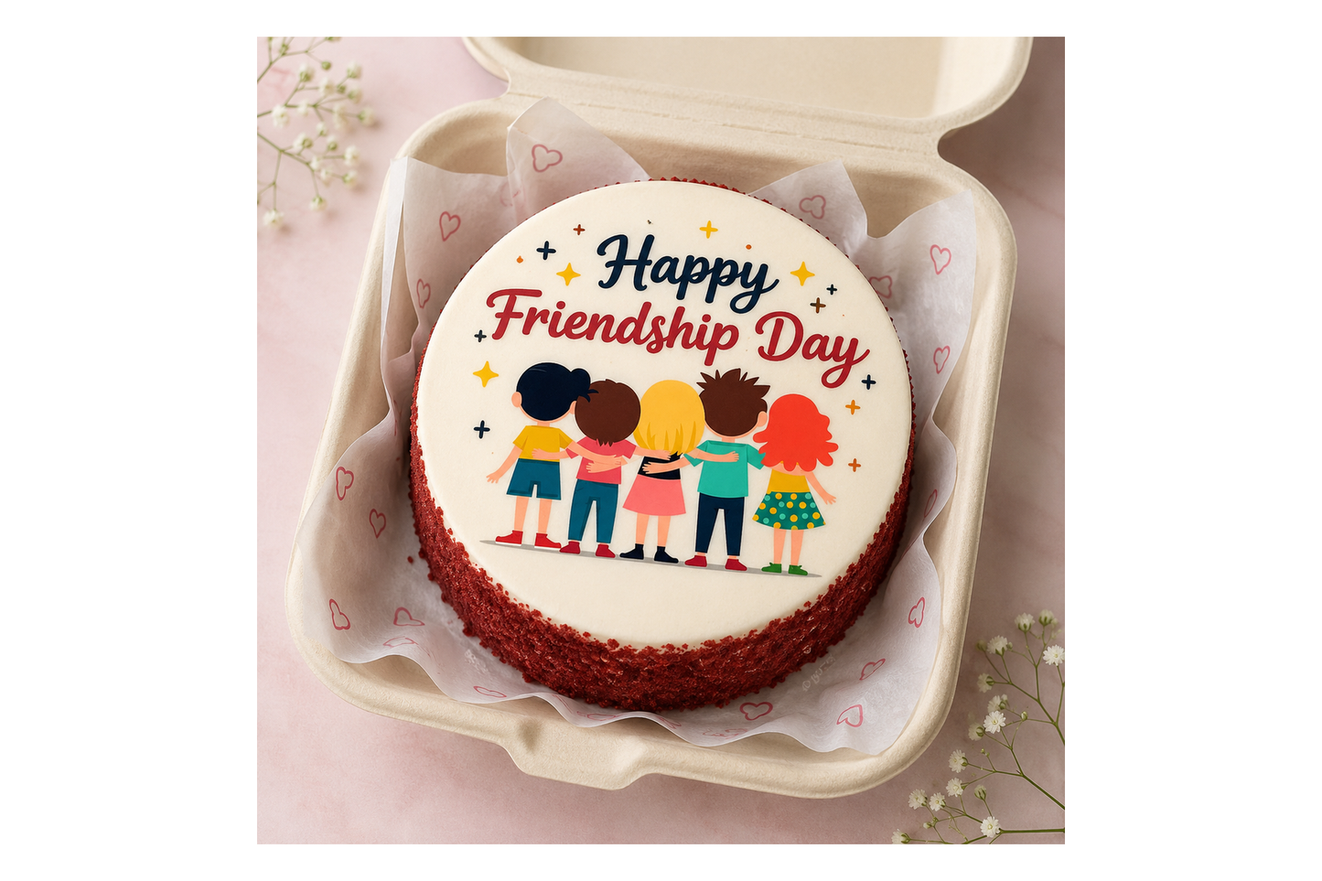 Happy Friendship Day Red Velvet Bento Cake (150 GMS)