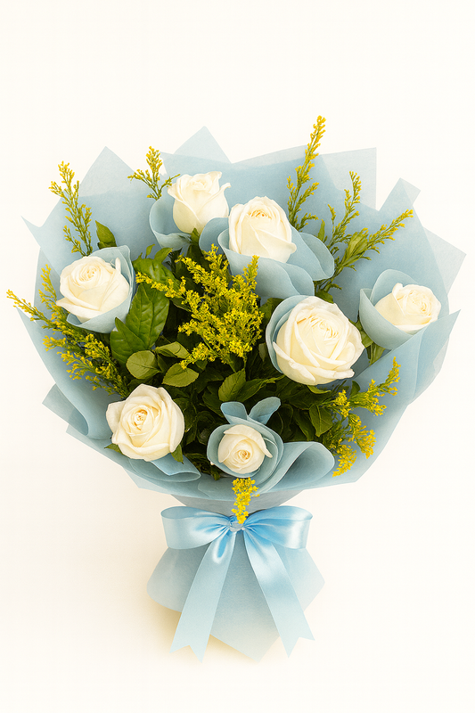 8 white roses bouquet
