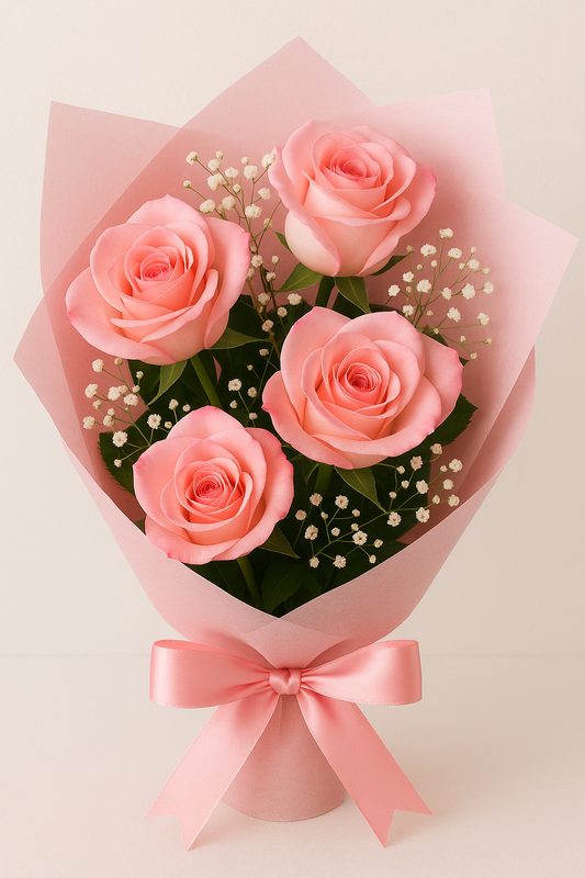 4 pink roses bouquet