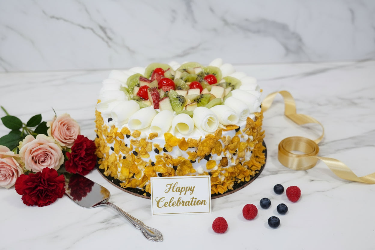 Fresh Fruit Crunch Cake (Eggless)