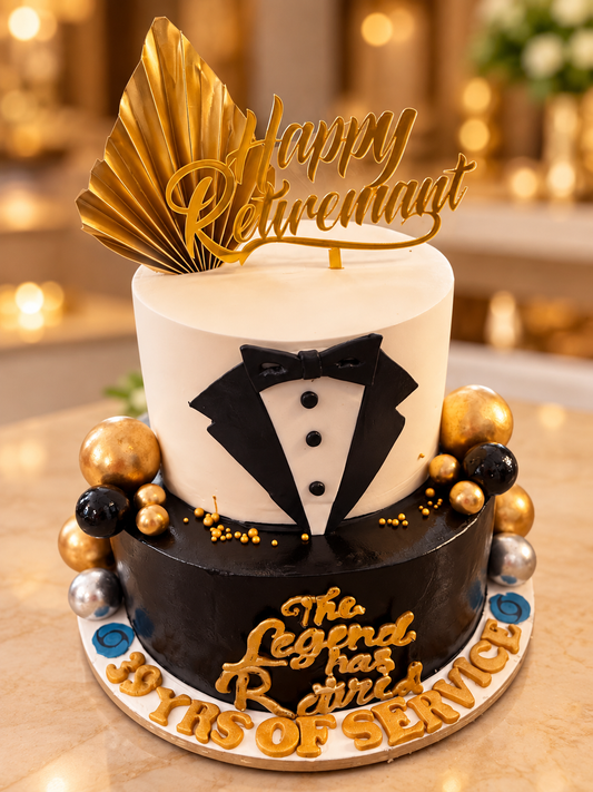 Elegant Black & Gold Retirement Celebration Cake