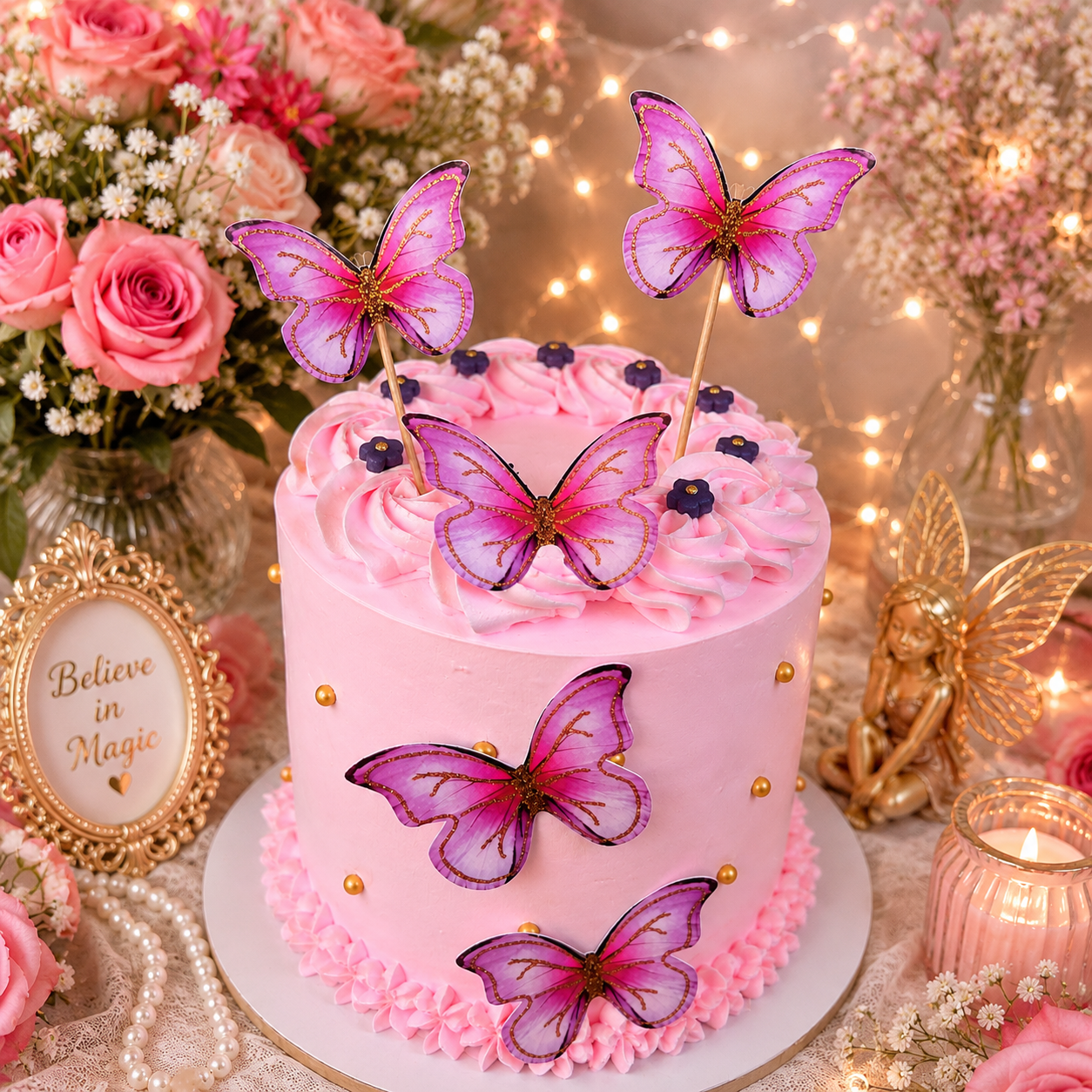 Fluttering Pink Butterfly Cake