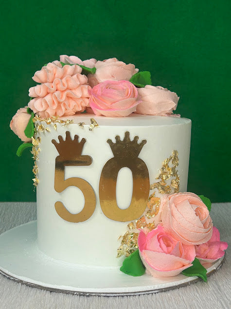 50th Anniversary Soft Pink Buttercream Flowers Cake | Doon Memories
