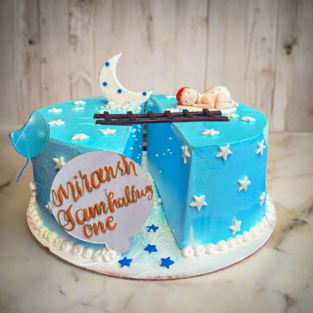 Blueberry or Cotton Candy Night Sky Baby Birthday Cake | Doon Memories