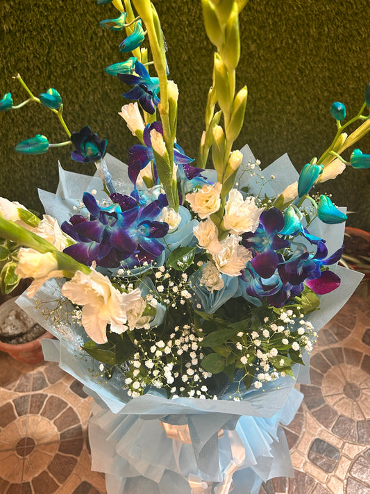 Elegant Blue Orchid & White Bloom Bouquet